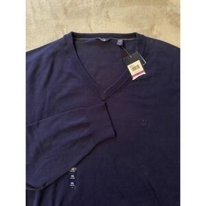 NWT IZOD Sweater Sz XXL Blue V Neck Cotton Knit Pullover Long Sleeve Preppy Golf